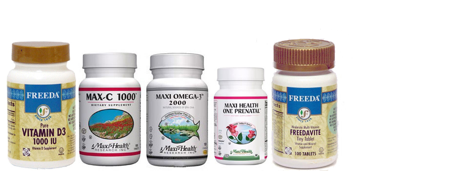 Freeda Kosher Vitamins, Maxi Health Products are kosher certified vitamins